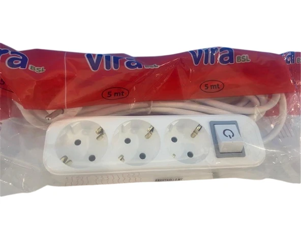 3Lü 2 Metre Anahtarlı Topraklı Priz