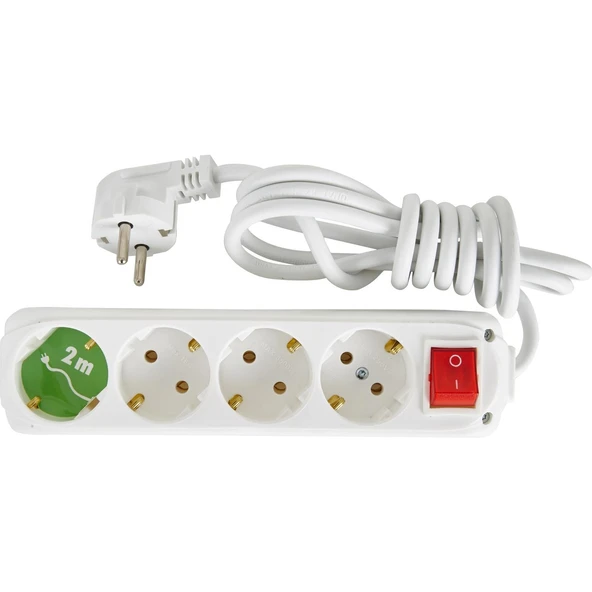 4 Lü 2 Metre Kablolu Anahtarlı Topraklı Priz