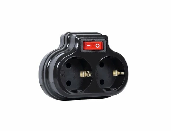 İkili Topraklı Fiş Priz Düz Tip Siyah