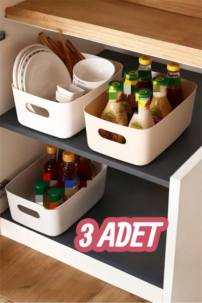 Sort 3 Adet Düzenleyici Organizer Beyaz Renk Plastik Çok Amaçlı Banyo Mutfak Ofis Düzenleyici