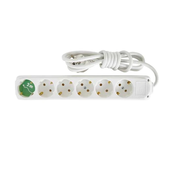 6 Lı 2 Metre Kablolu Topraklı Priz