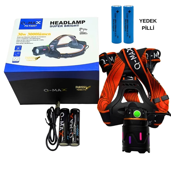 Luckyさま PTTAVM: 30W 3000 Lümen Şarjlı Kafa Lambası + 4 ADET PİL