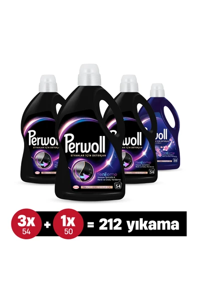 Çamaşır Deterjanı 4'lü set x3 Siyah 2,97L , x1 Koyu Renk Çiçek Cazibesi  2,75L (212 Yıkama)