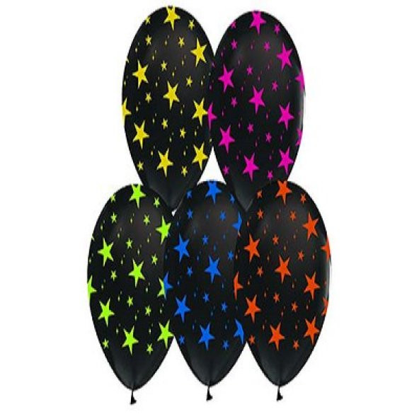 Siyah Üzeri Renkli Yıldız Baskılı Balon 5 Adet