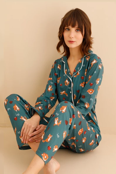 Pamuklu Uzun Kollu Gömlek Pijama Takımı: Rahat Uyku Koleksiyonu - 12