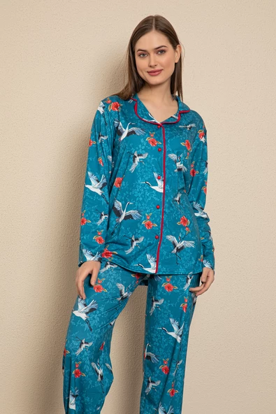 Pamuklu Uzun Kollu Gömlek Pijama Takımı: Rahat Uyku Koleksiyonu - 7