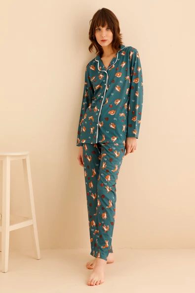 Pamuklu Uzun Kollu Gömlek Pijama Takımı: Rahat Uyku Koleksiyonu - 10