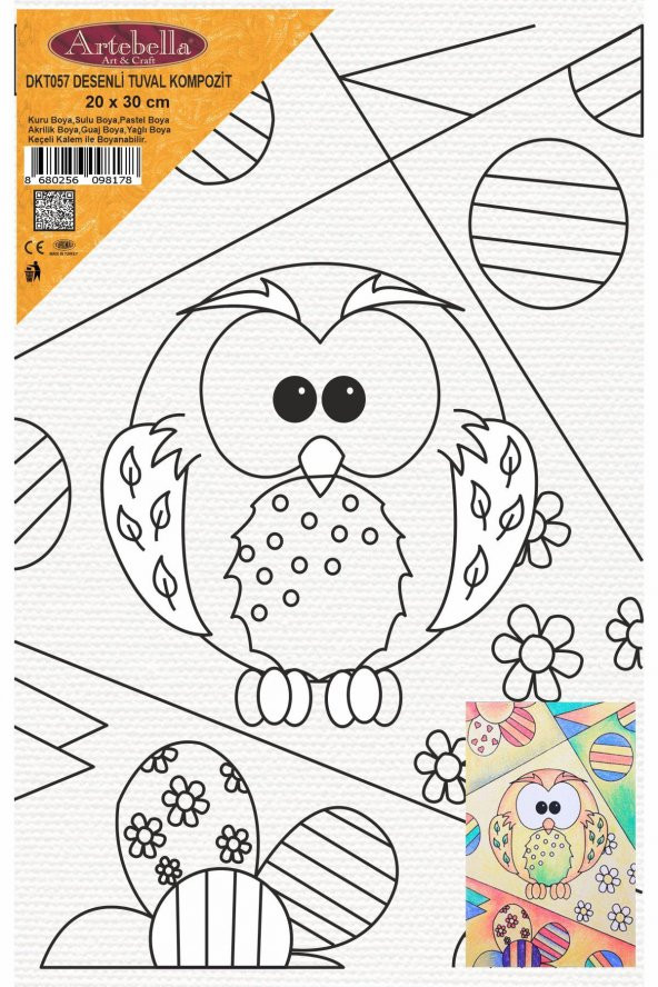 Baykuş Desenli Pres Tuval Boyama 20x30 cm - 2