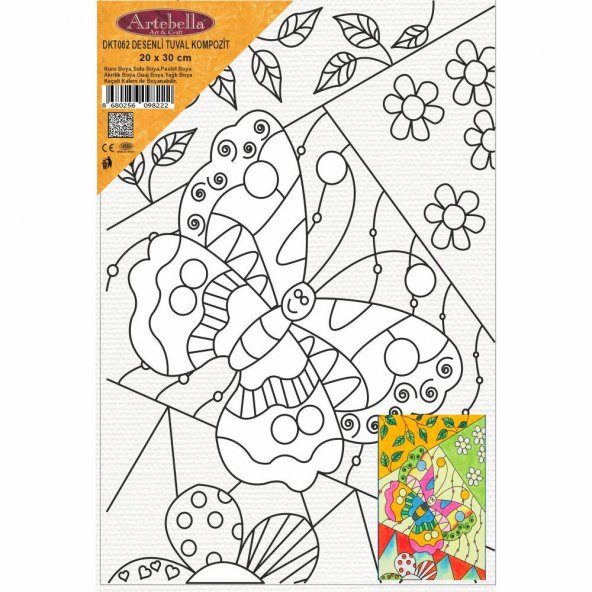 Kelebek Desenli Pres Tuval Boyama 20x30 cm