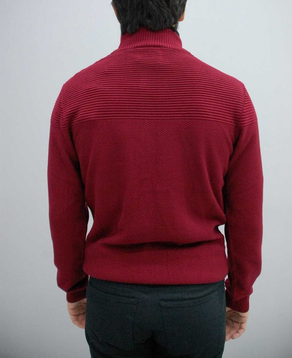 93094 Bordo Fermuarlı Triko Hırka - 3