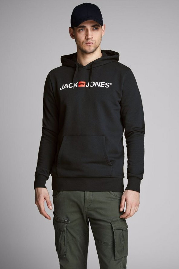 JACK JONES Logo Baskılı Erkek Kapşonlu Sweatshirt 12192165