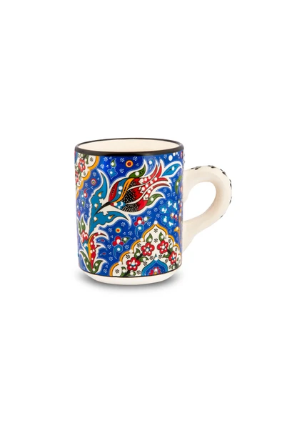 El Yapımı Seramik Kupa Organik Boya Lale Figürü