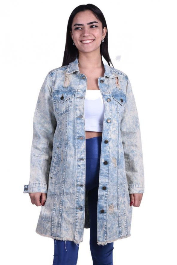 PEKPARK KADIN 100 Pamuk Denim Enzim Taşlama Günlük Kullanım Ceket MOD00021 - 3