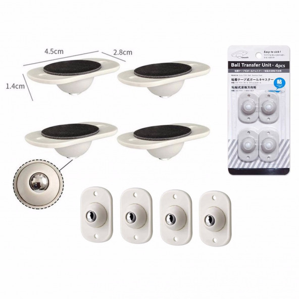 Pratik Eşya Kaydırma Aparatı Taşıyıcı Bilyeli Teker 4'lü Set