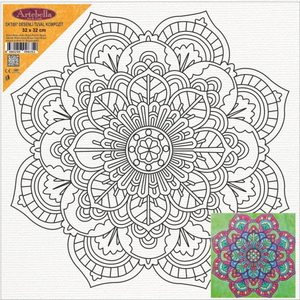 Çiçek Motifli Mandala Pres Tuval Boyama 32x32 cm