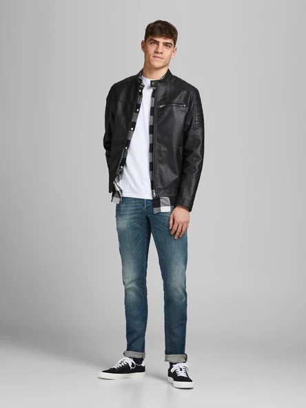JACK JONES Erkek Siyah Deri Ceket 12147218 - 5