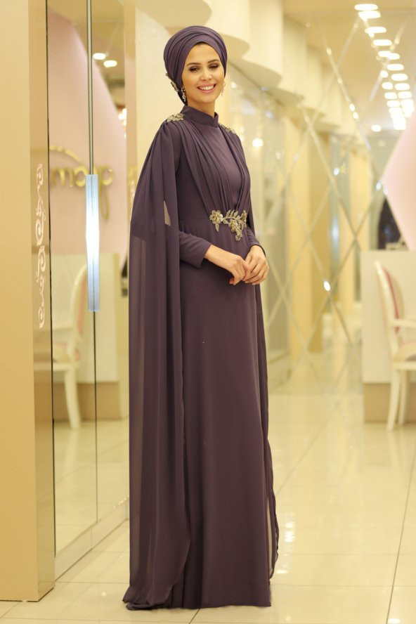 Gamze Özkul - Pelerinli Abiye - Mor - 2