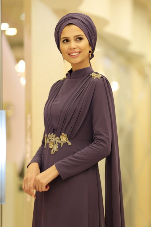 Gamze Özkul - Pelerinli Abiye - Mor - 3