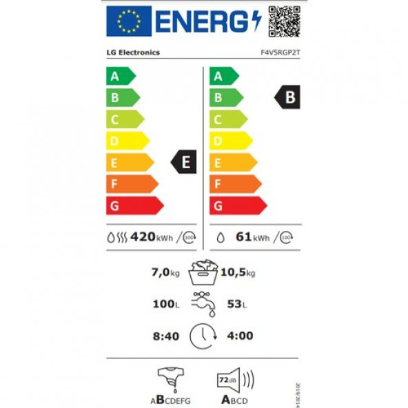 LG F4V5RGP2T A 10.5 kg Yıkama / 7 kg Kurutma 1400 Devir Çamaşır Makinesi - 1