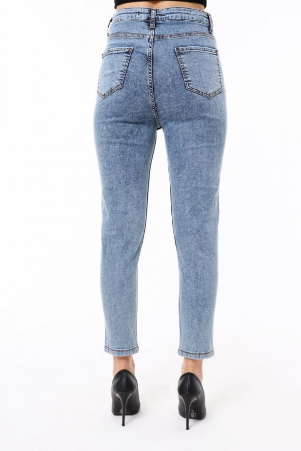 Mayın Lacivert Yüksek Bel Yıpratma Detaylı Skinny Jean - 4