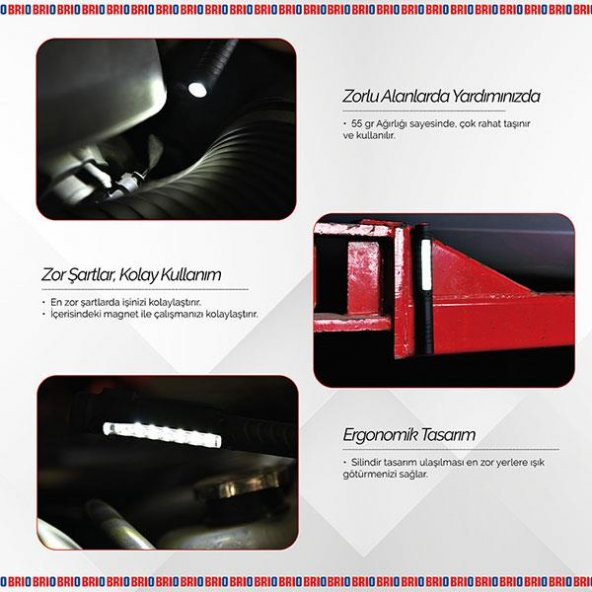 Brio Mıknatıslı Kalem Led Lamba Micro Usb Girişli Oto Tamirci Lambası, El Feneri 7+1 Kalem Lamba - 5
