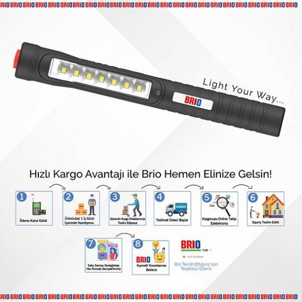 Brio Mıknatıslı Kalem Led Lamba Micro Usb Girişli Oto Tamirci Lambası, El Feneri 7+1 Kalem Lamba - 6