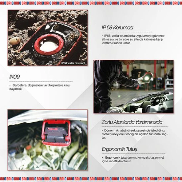 Brio Usb Şarjlı Suya ve Darbeye Dayanıklı, Ayarlanabilir Işıklı, Mıknatıslı, Askılı, Led Fener, Led Lamba 1000 Lümen Güçlü Işık - 5