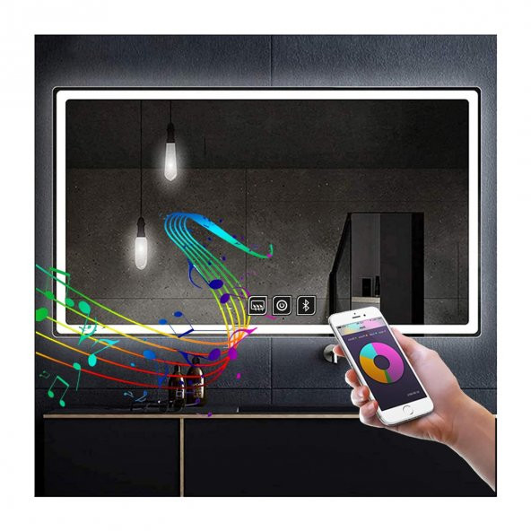 75x105 cm Bluetoothlu Dokunmatik Tuşlu Buğu Çözücü Ledli Banyo Aynası