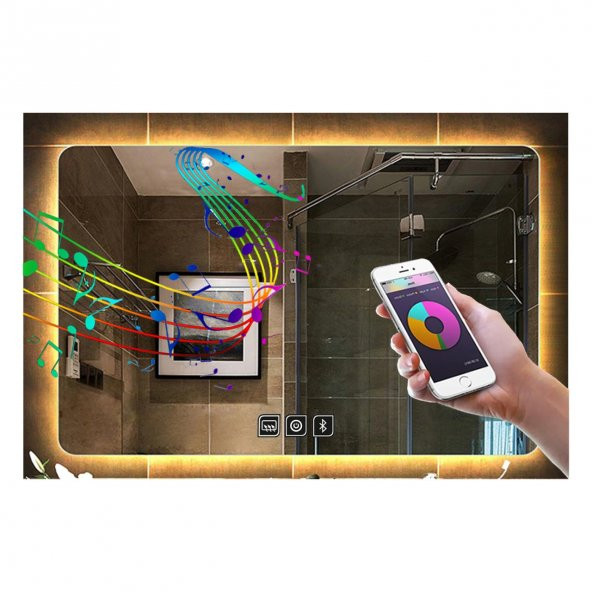 60x70 cm Bluetoothlu Dokunmatik Tuşlu Buğu Yapmayan Ledli Banyo Aynası