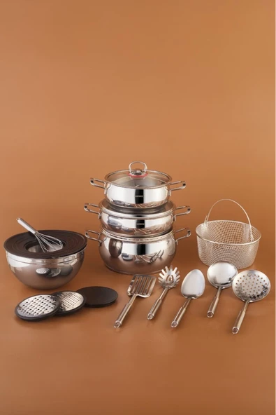 Karıştır Pişir Sakla 18 Parça Servis Gereçli Çelik Tencere Seti