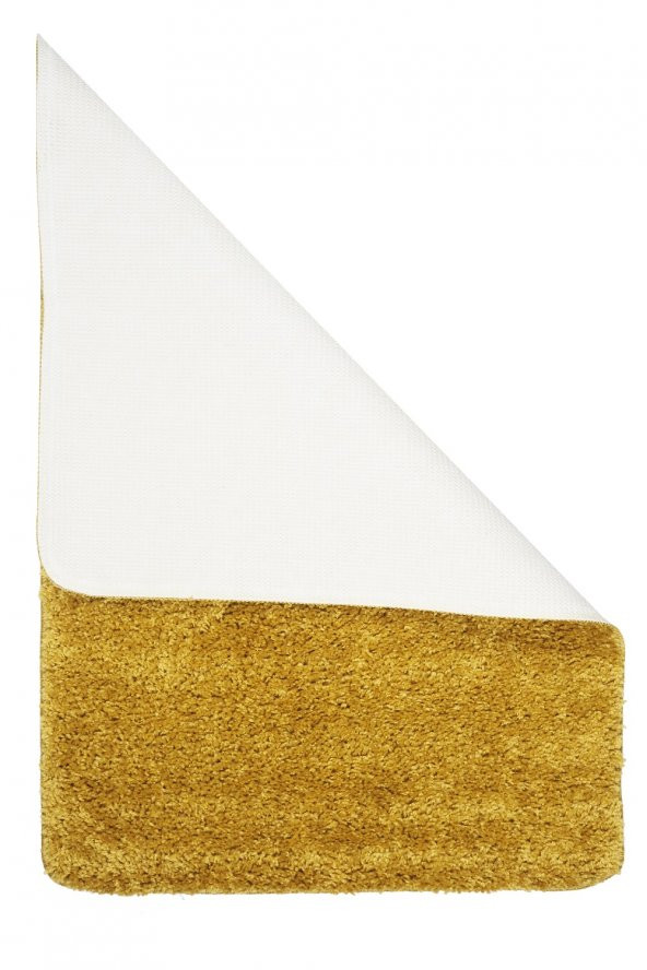 Lalin Collection Makinede Yıkanabilir Kaymaz Taban Sarı Shaggy Halı, Paspas 50 x 80 cm - 3