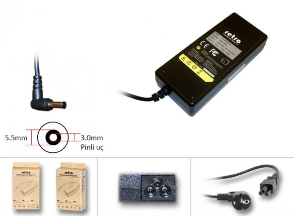 eMachines EM630, eME430, eME527, eME630 Notebook Adaptörü 90W (19v 4.74A) - 2