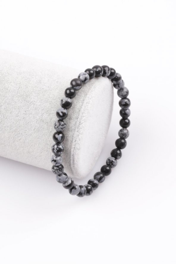 Karlı Obsidyen Doğal Taş Bileklik 6 mm Küre Kesim - 1