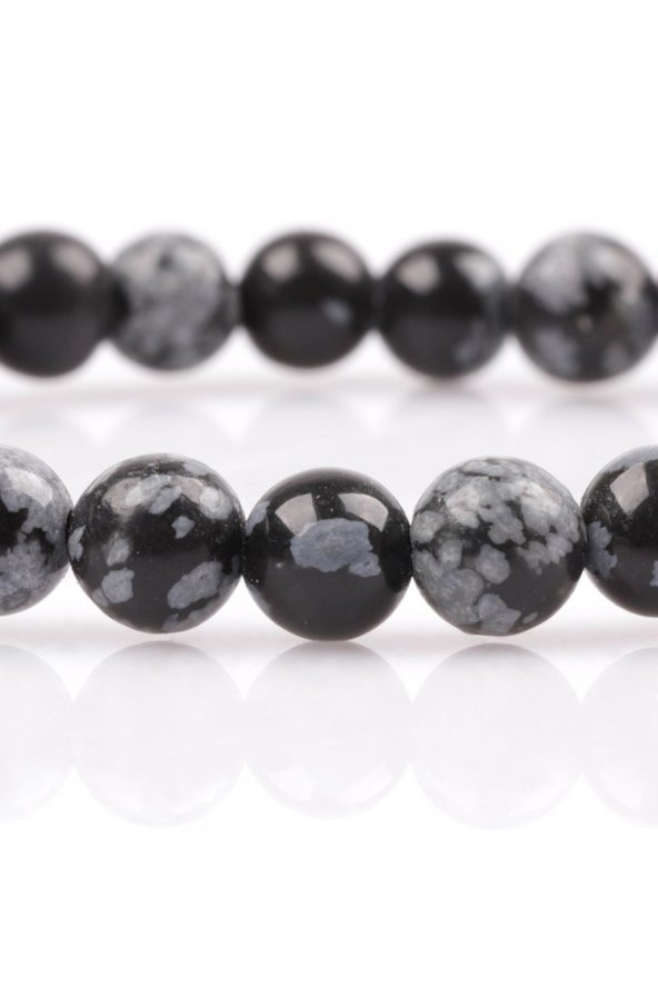 Karlı Obsidyen Doğal Taş Bileklik 6 mm Küre Kesim - 2