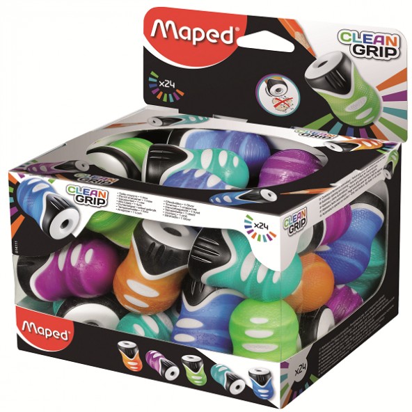 Maped Kalemtraş (24 lü) Clean Grip Tek Delikli Plastik Hazneli 014111