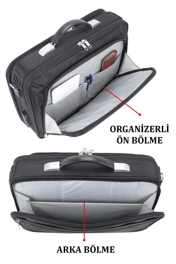 Unisex 17.3" Siyah Çelik Kasalı Laptop Evrak Notebook Bilgisayar Çantası - 4
