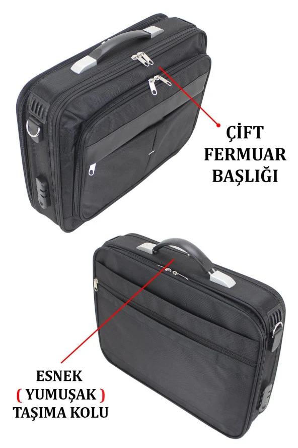 Unisex 17.3" Siyah Çelik Kasalı Laptop Evrak Notebook Bilgisayar Çantası - 7