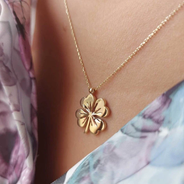 Altın yonca kolye 2.65 gram - Resim 2