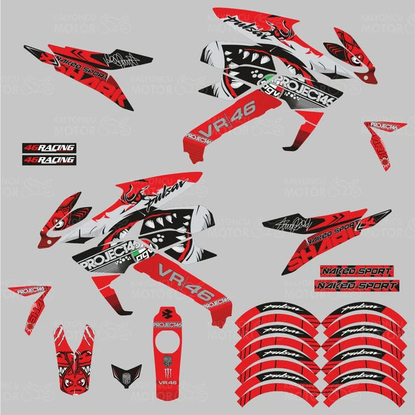 Bajaj Pulsar 200 NS Rossi Sticker Set Kırmızı - 2