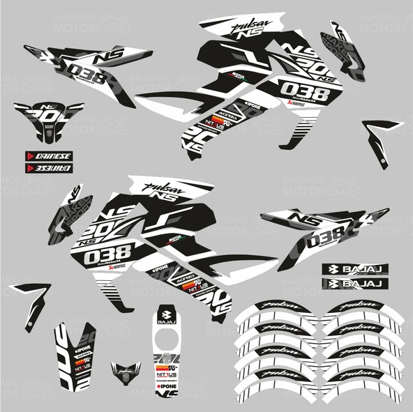 Bajaj Pulsar 200 NS White Flou Design Sticker Set - 2