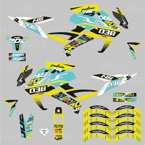 Bajaj Pulsar 200 NS Yellow Flou Design Sticker Set Turkuaz - 2