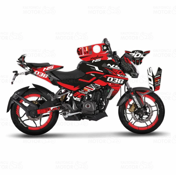 Bajaj Pulsar 200 NS Red Flou Design Sticker Set Kırmızı Siyah