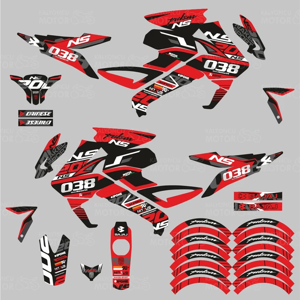Bajaj Pulsar 200 NS Red Flou Design Sticker Set Kırmızı Siyah - 2