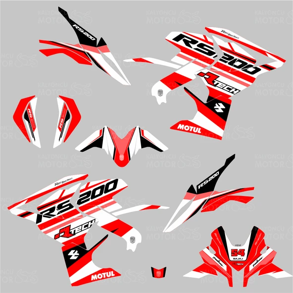 Bajaj Pulsar RS 200 R-Tech Design Sticker Set Kırmızı - 2
