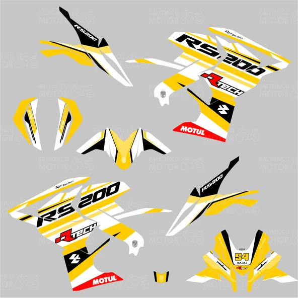 Bajaj Pulsar RS 200 R-Tech Design Sticker Set Sarı - 2