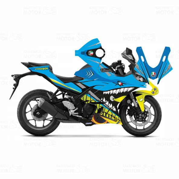 Yamaha R25 2019 Rossi Shark Design Mavi Sticker Set