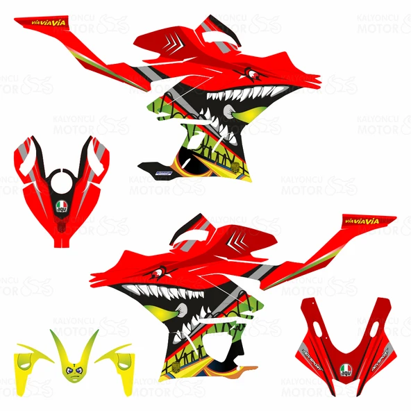 2019 Rossi Shark Design Kırmızı Sticker Set - 2