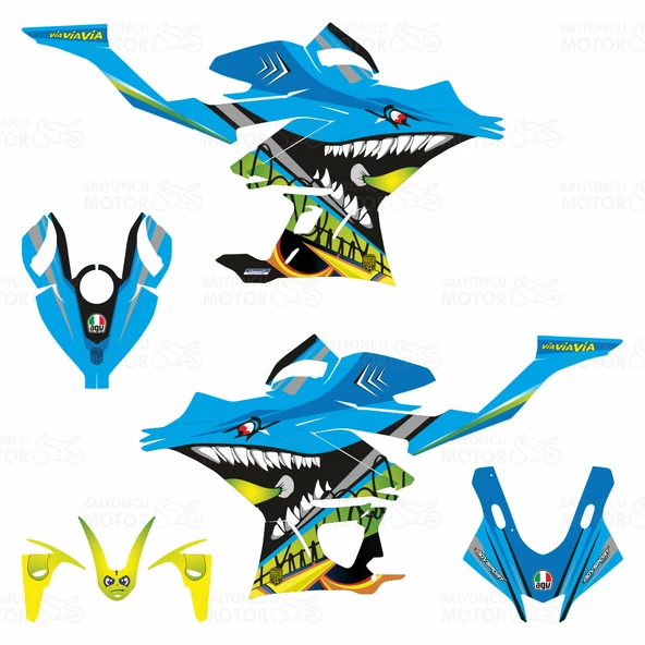 Yamaha R25 2019 Rossi Shark Design Mavi Sticker Set - 2