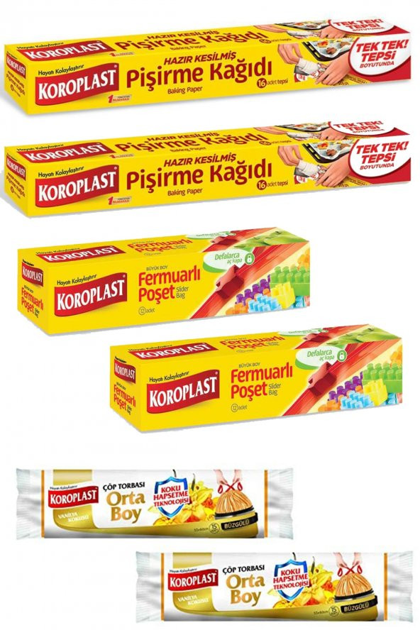 Koroplast Fırsat Paketi Fermuarlı Poşet+pişirme Kağıdı+vanilya Kokulu Büzgülü Çöp Poşeti