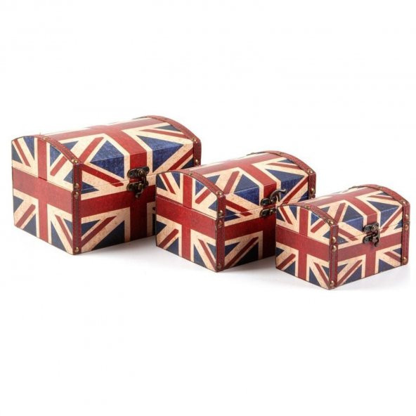Dekoratif Ahşap Üçlü Takı Kutusu İngiltere Bayrağı Temalı - 2